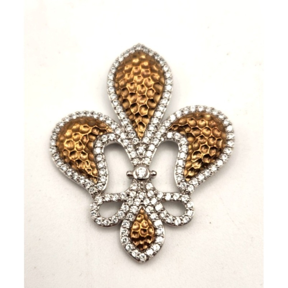Joseph Esposito Sterling Silver 925 Cz Fleur De Lis Two-Tone Large Pendant